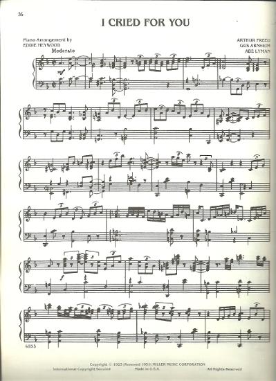 Picture of I Cried for You, Arthur Freed/Gus Arnheim/Abe Lyman, arr. Eddie Heywood, piano solo sheet music