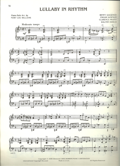 Picture of Lullaby in Rhythm, Benny Goodman/ Edgar Sampson/ Clarence Profit/ Walter Hirsch, arr. by Mary Lou Williams, piano solo sheet music