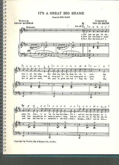 Picture of It's a Great Big Shame, Edgar Bateman & George LeBrunn, sung by Gus Elen, British Music Hall, sheet music