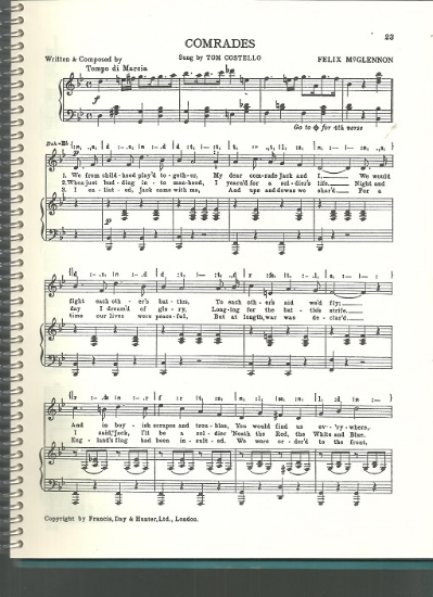 Picture of Comrades, Felix McGlennon, sung by Tom Costello, British Music Hall, sheet music