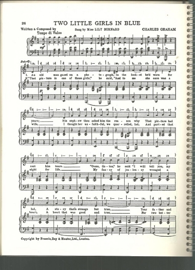 Picture of Two Little Girls in Blue, Charles Graham, sung by Miss Lily Burnard, British Music Hall, sheet music