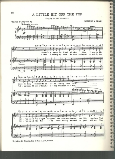 Picture of A Little Bit Off the Top, Murray & Leigh, sung by Harry Bedford, British Music Hall, sheet music