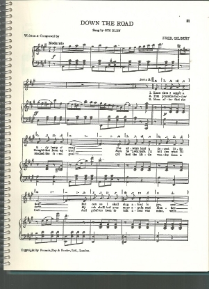 Picture of Down the Road, Fred Gilbert, sung by Gus Elen, British Music Hall, sheet music