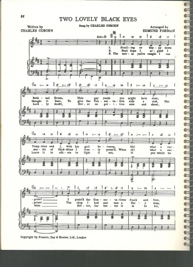 Picture of Two Lovely Black Eyes, Charles Coborn & Edmund Forman, British Music Hall, sheet music