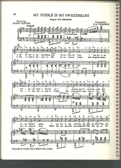 Picture of My Fiddle is My Sweetheart, Harry Hunter & G.H. Chirgwin, British Music Hall, sheet music
