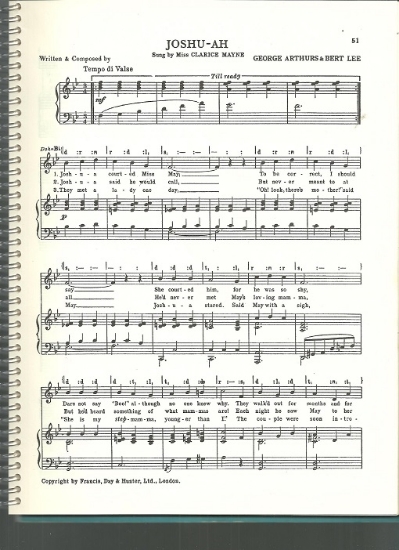 Picture of Joshu-Ah, George Arthurs & Bert Lee, sung by Clarice Mayne, British Music Hall, sheet music