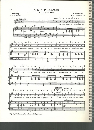 Picture of Ask a Policeman, E. W. Rogers & A. E. Durandeau, sung by James Fawn, British Music Hall, sheet music