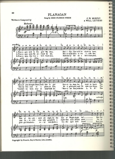 Picture of Flanagan, C.W. Murphy & William Letters, sung by Miss Florrie Forde, British Music Hall, sheet music