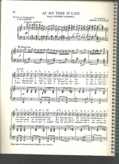 Picture of At My Time O' Life, T. W. Connor & Henry E. Pether, sung by Herbert Campbell, British Music Hall, sheet music