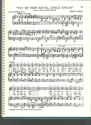 Picture of Put on Your Tat-Ta Little Girlie, Fred W. Leigh, sung by Miss Clarice Mayne, British Music Hall, sheet music