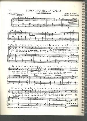 Picture of I Want to Sing Opera, Worton David & George Arthurs, sung by Wilkie Bard, British Music Hall, sheet music