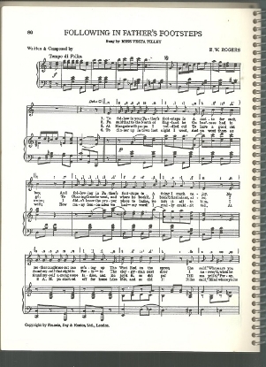 Picture of Following in Father's Footsteps, E. W. Rogers, sung by Miss Vesta Tilley, British Music Hall, sheet music