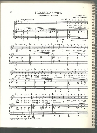Picture of I Married a Wife, Ernest Melvin, sung by Ernest Butcher, British Music Hall, sheet music