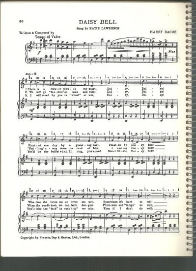 Picture of Daisy Bell, Harry Dacre, sung by Katie Lawrence, British Music Hall, sheet music