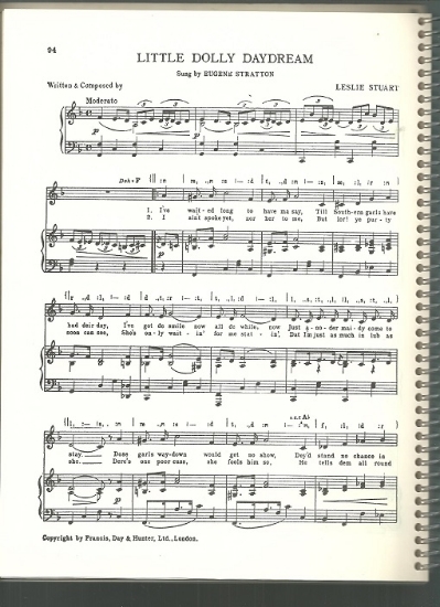 Picture of Little Dolly Daydream, Leslie Stuart, sung by Eugene Stratton, British Music Hall, sheet music