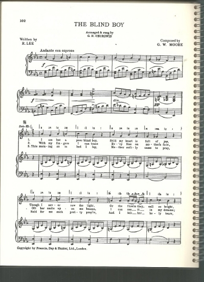 Picture of The Blind Boy, R. Lee & G. W. Moore, sung by G. H. Chirgwin, British Music Hall, sheet music