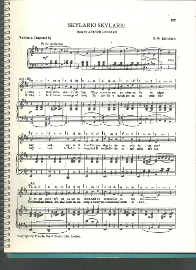 Picture of Skylark Skylark, E. W. Rogers, sung by Arthur Lennard, British Music Hall, sheet music