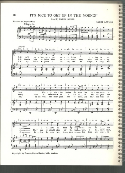 Picture of It's Nice to Get Up in the Mornin', Harry Lauder, British Music Hall, sheet music