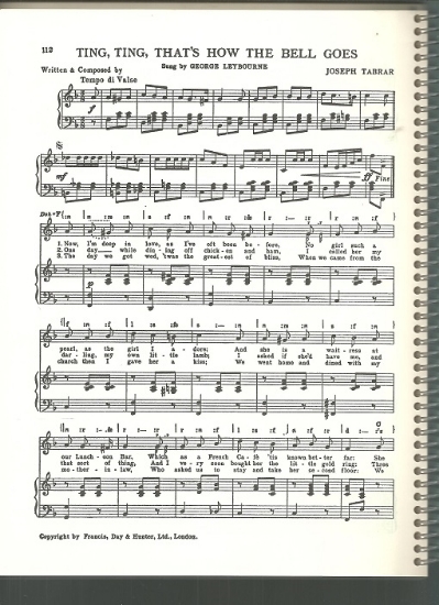 Picture of Ting Ting That's How the Bell Goes, Joseph Tabrar, sung by George Leybourne, British Music Hall, sheet music