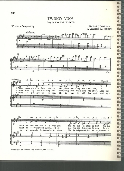 Picture of Twiggy Voo?, Richard Morton & George LeBrunn, sung by Miss Marie Lloyd, British Music Hall, sheet music