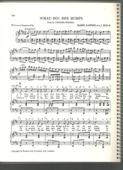 Picture of What-Ho! She Bumps, Harry Castling & A. J. Mills, sung by Charles Bignell, British Music Hall, sheet music
