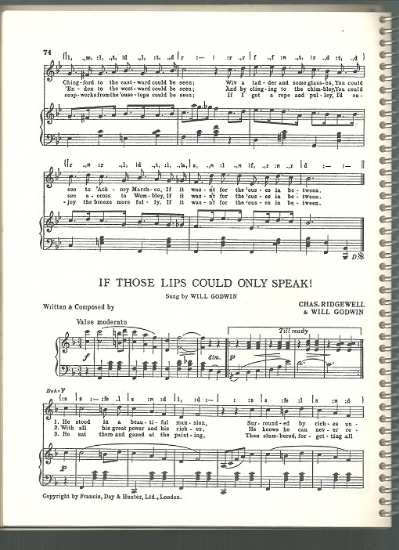 Picture of If Those Lips Could Only Speak, Chas Ridgewell & Will Godwin, British Music Hall, sheet music