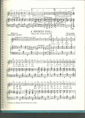 Picture of A Broken Doll, Clifford Harris &. J. W. Tate, sung by Miss Clarice Mayne, British Music Hall, sheet music