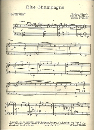Picture of Blue Champagne, Grady Watts & Frank Ryerson, arr. Frankie Carle, piano solo, sheet music