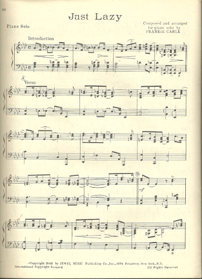 Picture of Just Lazy, Frankie Carle, piano solo, sheet music