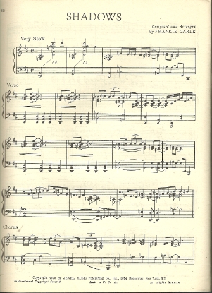 Picture of Shadows, Frankie Carle, piano solo, sheet music
