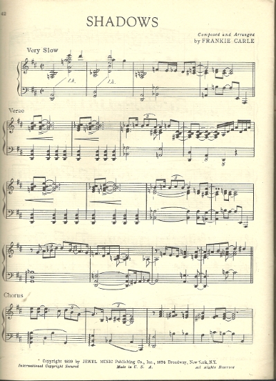 Picture of Shadows, Frankie Carle, piano solo, sheet music