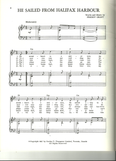 Picture of He Sailed from Halifax Harbour, Freddy Grant, sheet music