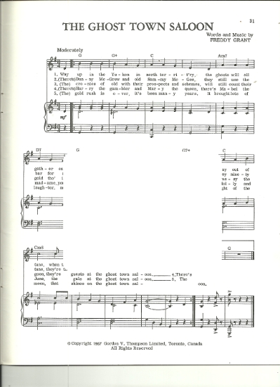 Picture of The Ghost Town Saloon, Freddy Grant, sheet music