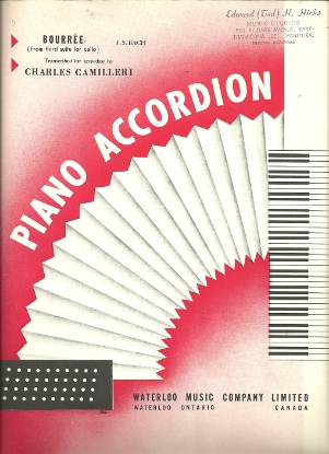 Picture of Bourree from Third Cello Suite, J. S. Bach, transcribed by Charles Camilleri, accordion solo sheet music
