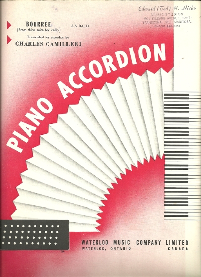 Picture of Bourree from Third Cello Suite, J. S. Bach, transcribed by Charles Camilleri, accordion solo sheet music