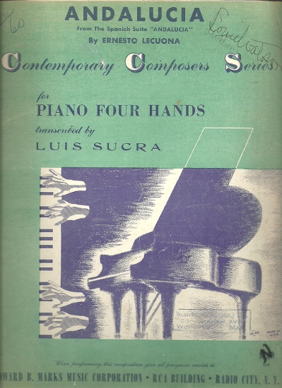 Picture of Andalucía, Ernesto Lecuona, arranged for piano duet by Luis Sucra, one piano four hands, sheet music