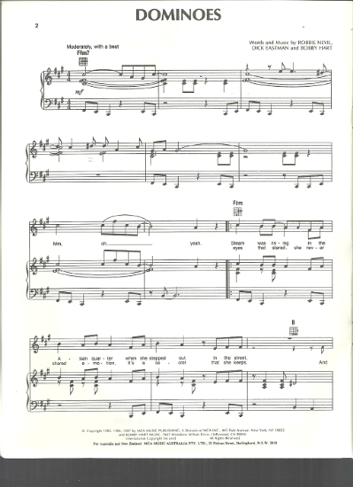 Picture of Dominoes, Robbie Nevil / Dick Eastman / Bobby Hart, sung by Robbie Nevil, sheet music