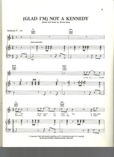 Picture of (Glad I'm) Not a Kennedy, Shona Laing, sheet music