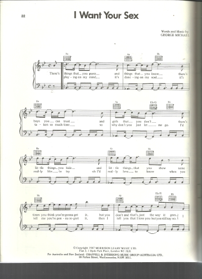 Picture of I Want Your Sex, written & recorded by George Michael, pdf copy