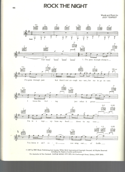Picture of Rock the Night, Joey Tempest, recorded by Europe, sheet music