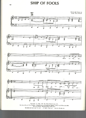 Picture of Ship of Fools, Karl Wallinger, recorded by World Party, sheet music