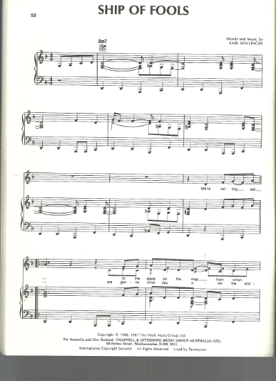 Picture of Ship of Fools, Karl Wallinger, recorded by World Party, sheet music