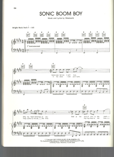 Picture of Sonic Boom Boy, written & recorded by Westworld, sheet music