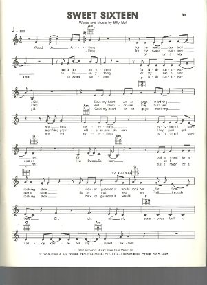 Picture of Sweet Sixteen, Billy Idol, sheet music