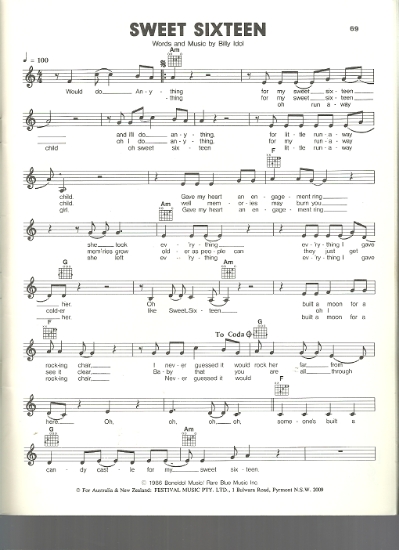 Picture of Sweet Sixteen, Billy Idol, sheet music