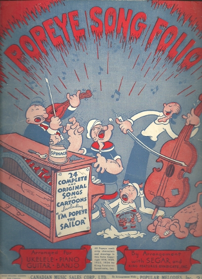 Picture of Popeye Song Folio, sheet music songbook, out of print, collectible