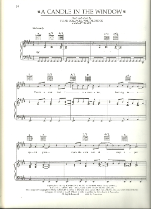 Picture of A Candle in the Window, Susan Longacre/ Walt Aldridge/ Gary Baker, recorded by Alabama, sheet music