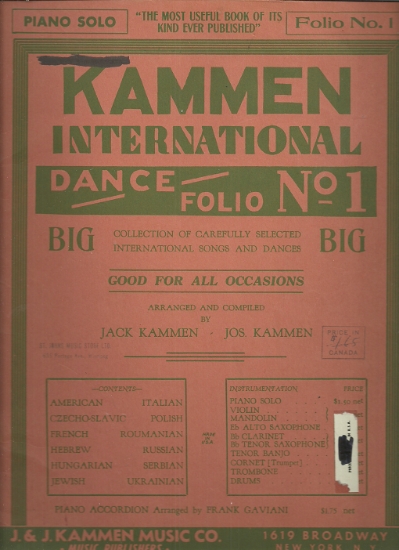 Picture of Kammen International Dance Folio No. 1, six volume Klezmer Band set, sheet music folios