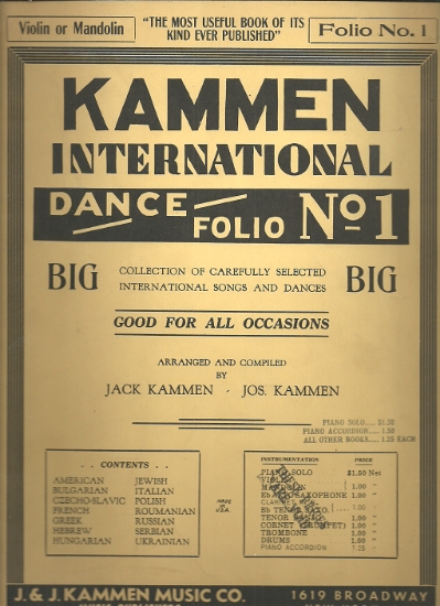 Picture of Kammen International Dance Folio No. 1, Klezmer, violin/ mandolin, sheet music folio