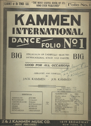 Picture of Kammen International Dance Folio No. 1,  Klezmer, clarinet/tenor sax, sheet music folio